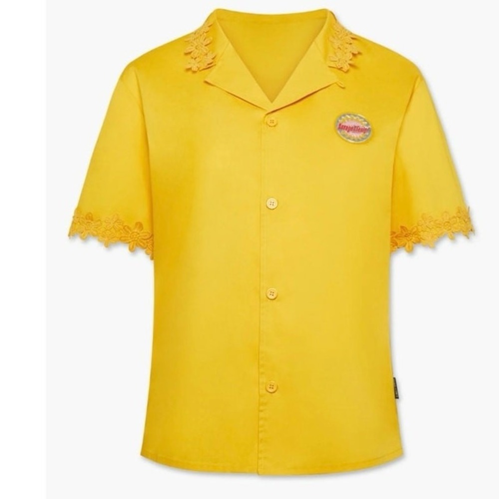 Savage x Fenty Yellow Resort‎ Camp Shirt Lace Trim Rihanna Small